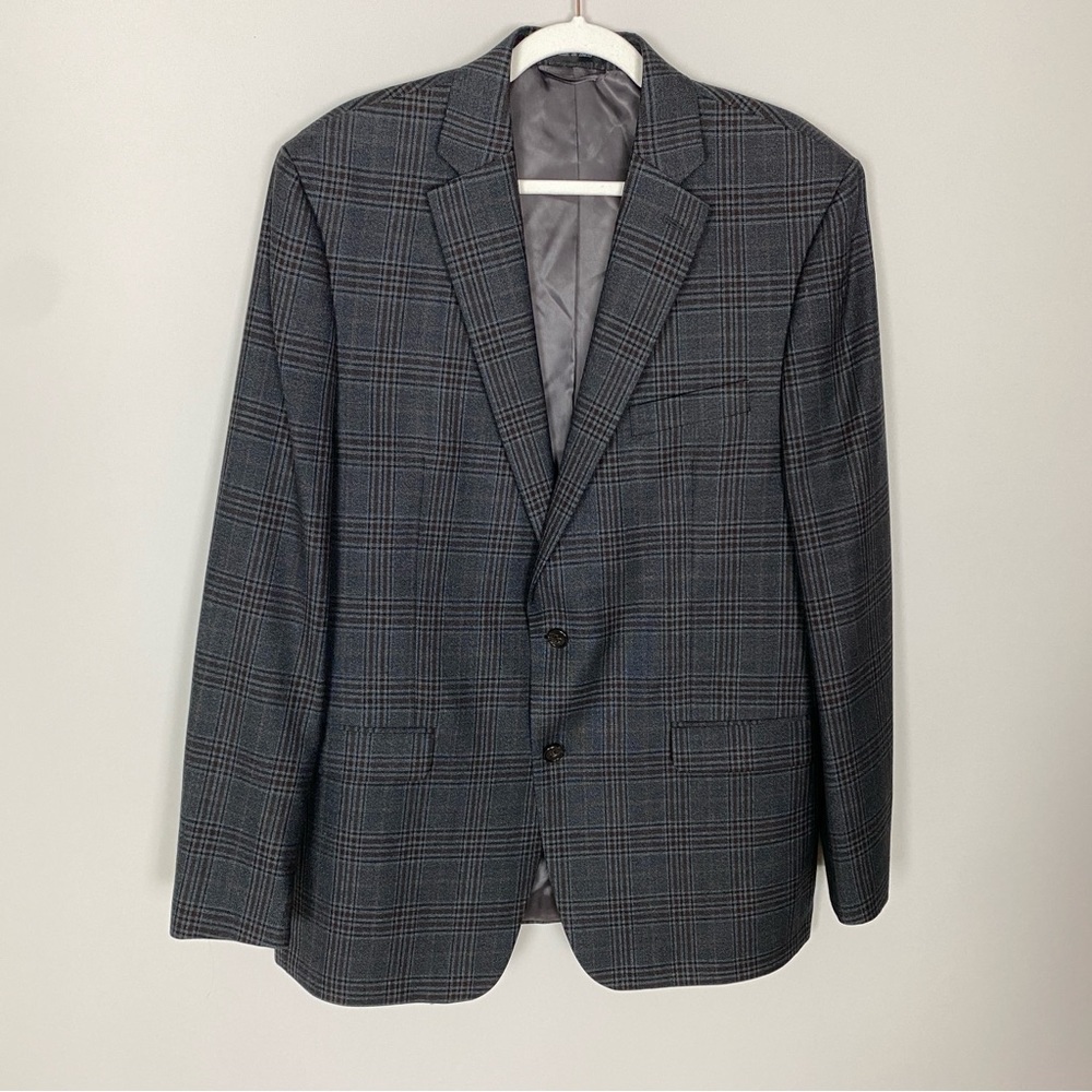 Lauren Ralph Lauren Plaid Sport Coat Blazer Suit Jacket Mens 44L Grey Brown Wool